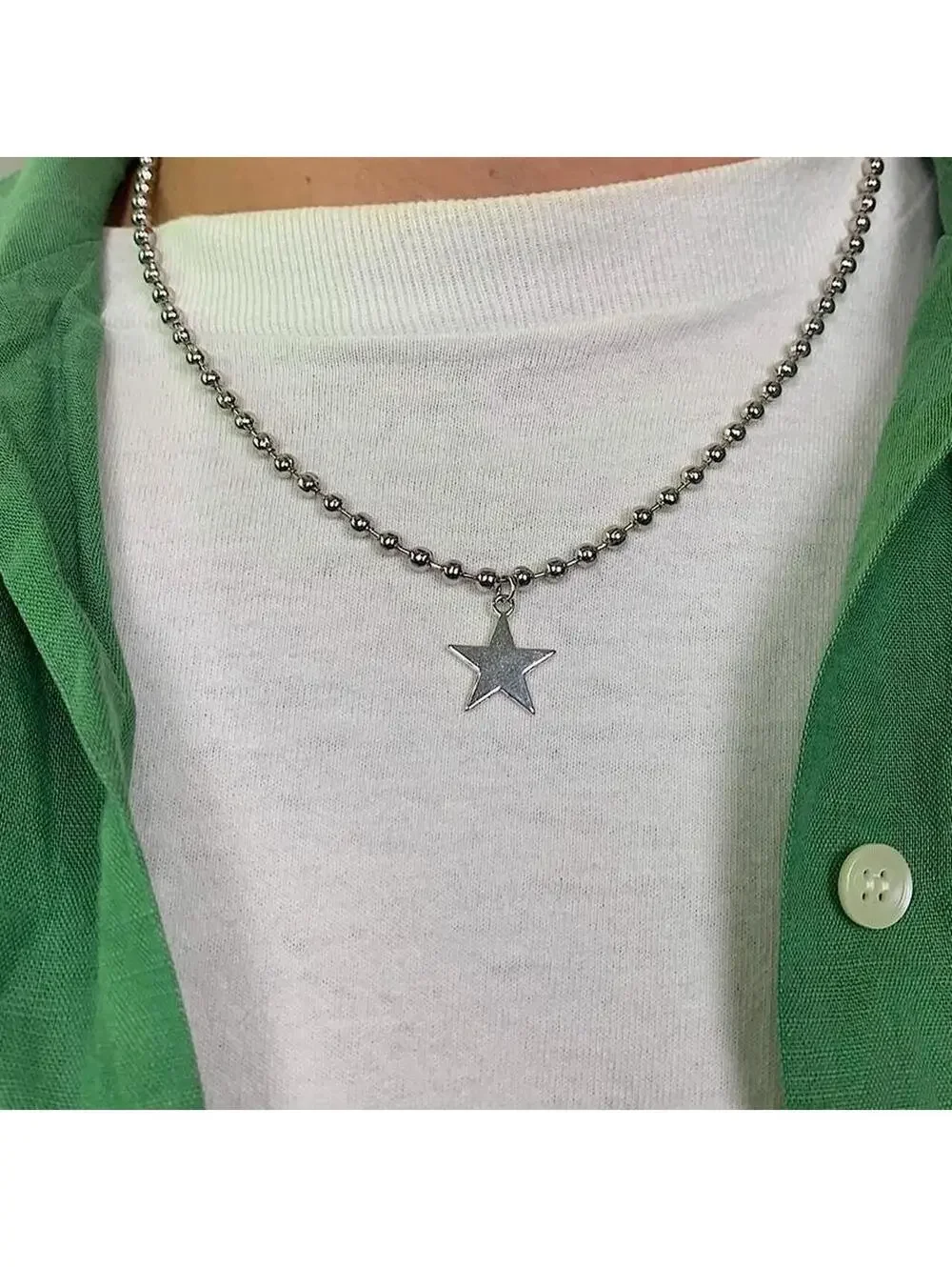 Steel Star Pendant y2k Cyber style choker necklace. Men’s women’s unisex. 17.5
